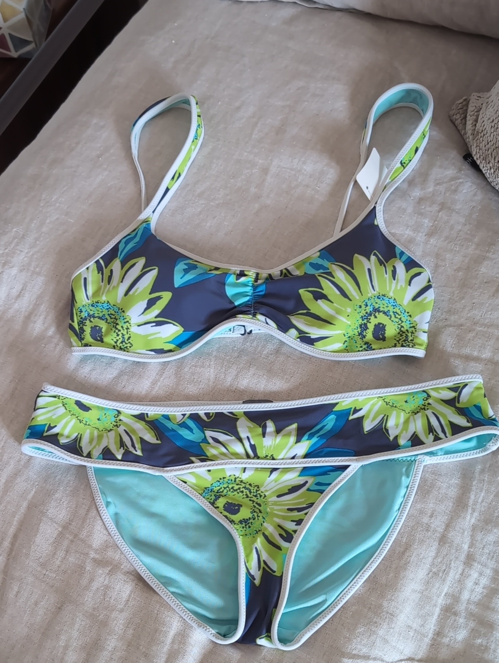 aerie Floral Bikini Set in Navy, Teal and Lime